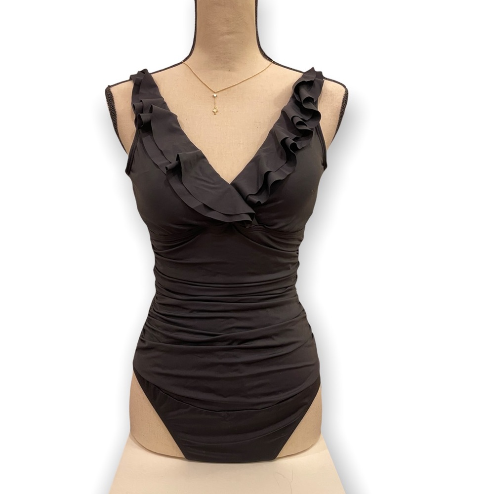 NWT RALPH LAUREN Ruffle Over The Shoulder One Piece Swimsuit